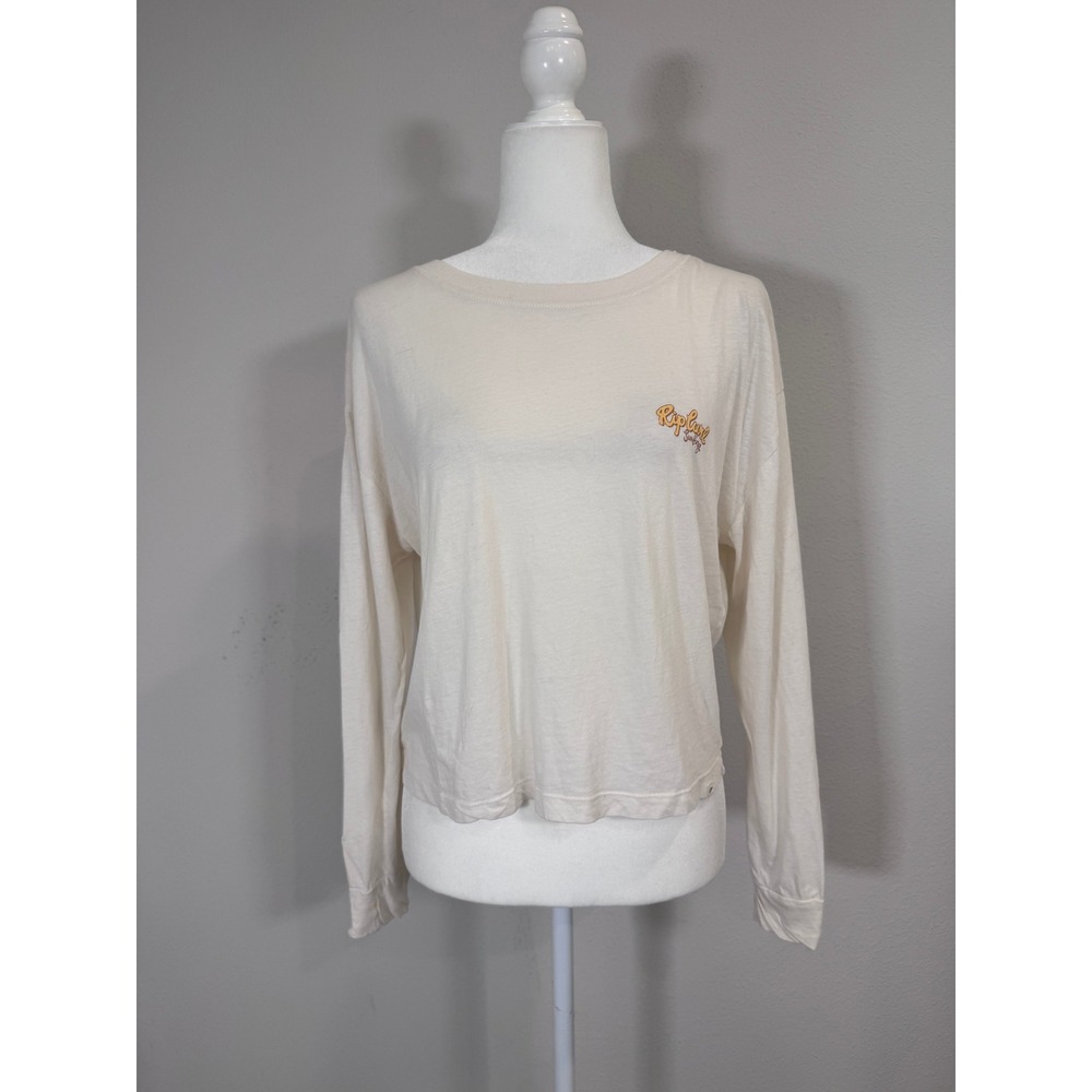 Rip Curl Long Sleeve T-Shirt Women S Cream Excellent Surfing Graphic Beach
